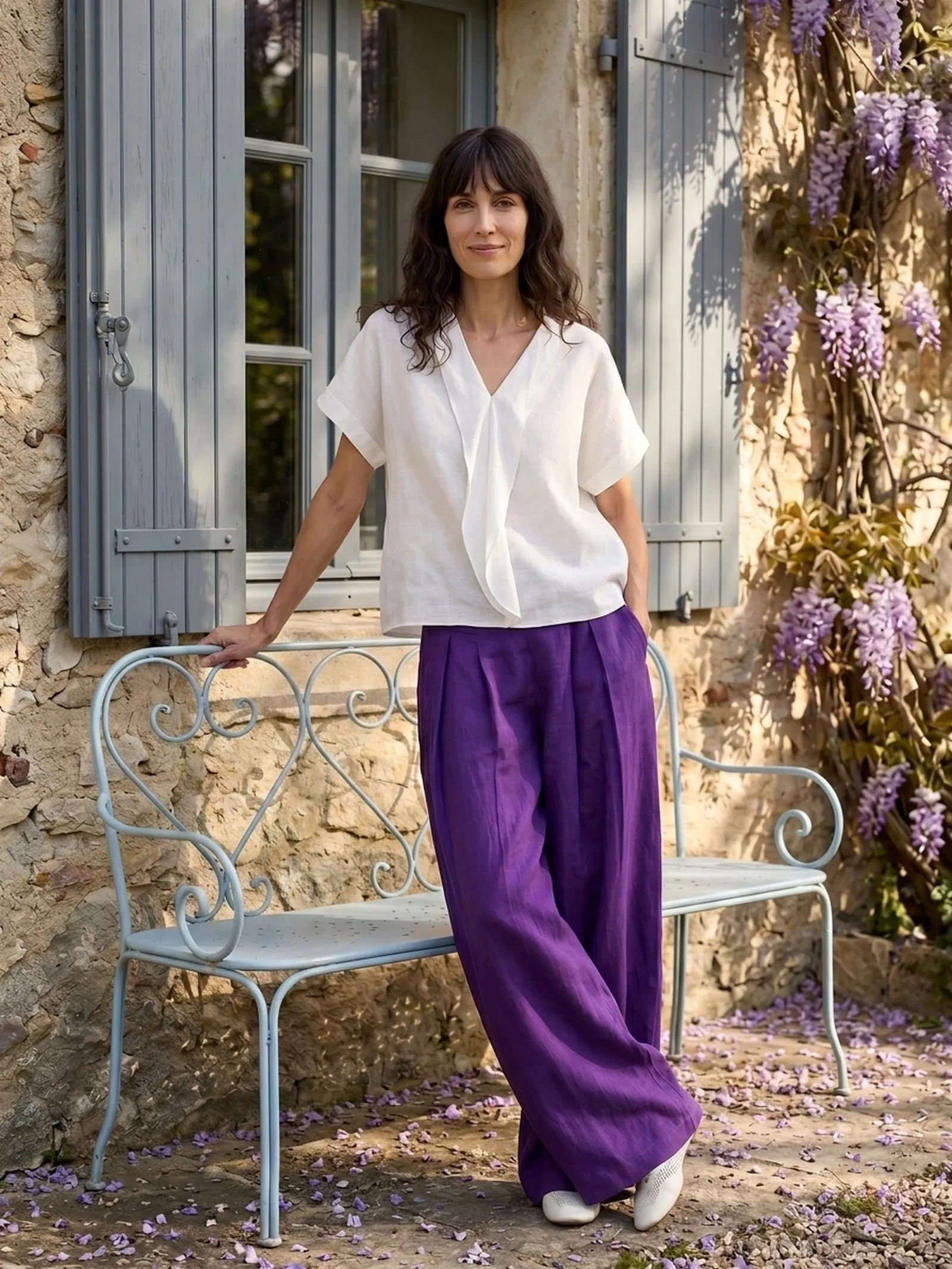 100% Linen Double Ruffle Soft Collar Top VERONICA sold by Lintico product image thumbnail 3
