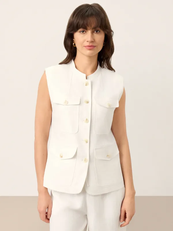 Linen Four-Pocket Tailored Sleeveless Vest COSIMA made by Lintico