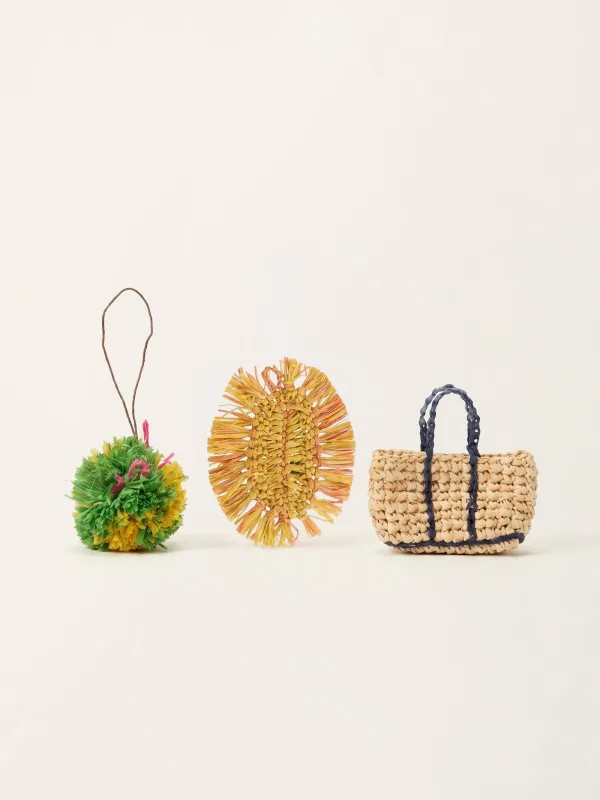 Handwoven Raffia Decorative Hanging Ornament Set Of 3 made by Lintico