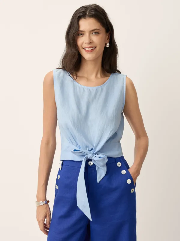 100% Linen Tie Waist Sleeveless Top ALTHEIA made by Lintico