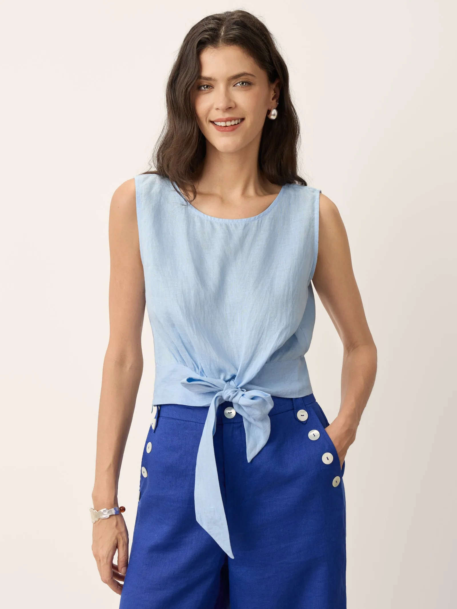 100% Linen Tie Waist Sleeveless Top ALTHEIA sold by Lintico