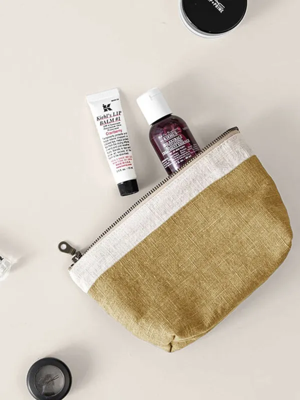 100% Linen Color-Block Zipper Storage Bag made by Lintico