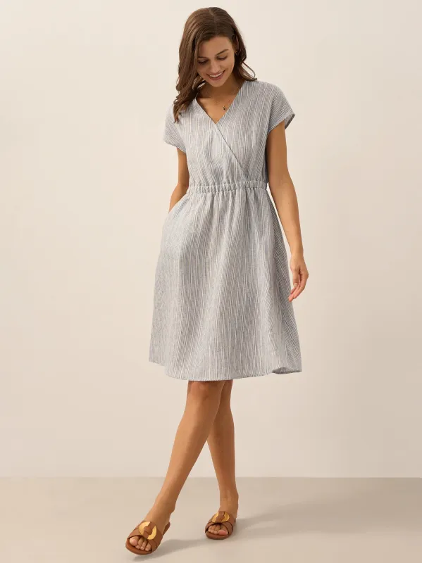100% Linen Striped Elastic-Waist Mini Dress ARIA made by Lintico