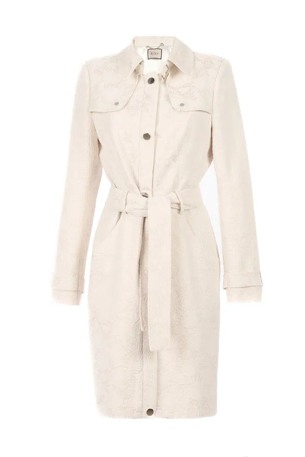 Rea Jacquard Trench Coat in Beige sold by Luna Fashion House product image thumbnail 4