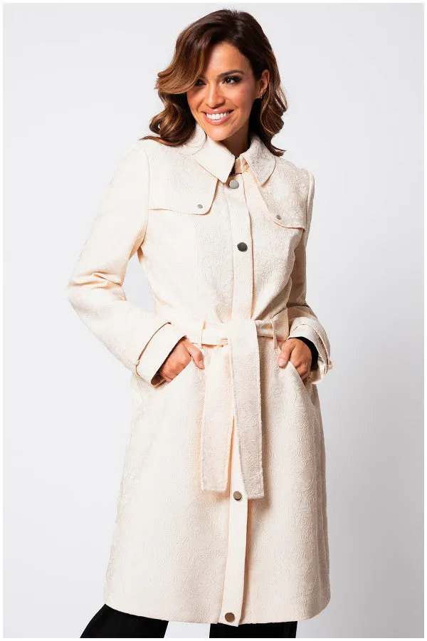 Rea Jacquard Trench Coat in Beige sold by Luna Fashion House