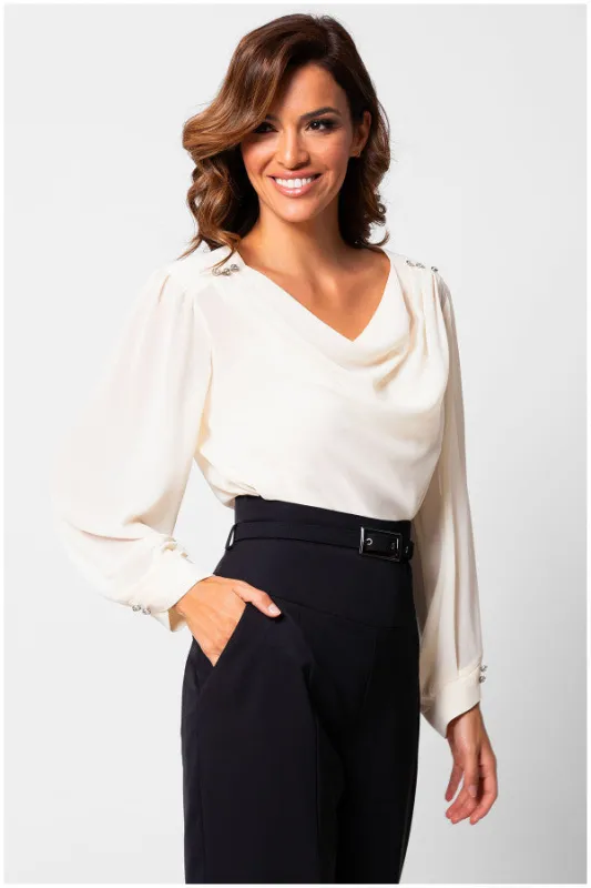 Lucy Draped Blouse in Ivory sold by Luna Fashion House
