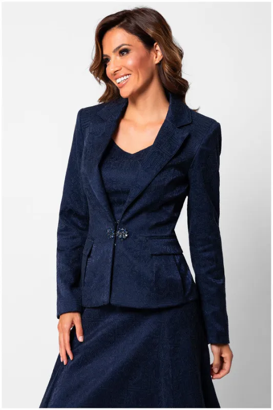 Lucy Tailored Jacquard Blazer in Midnight Blue sold by Luna Fashion House