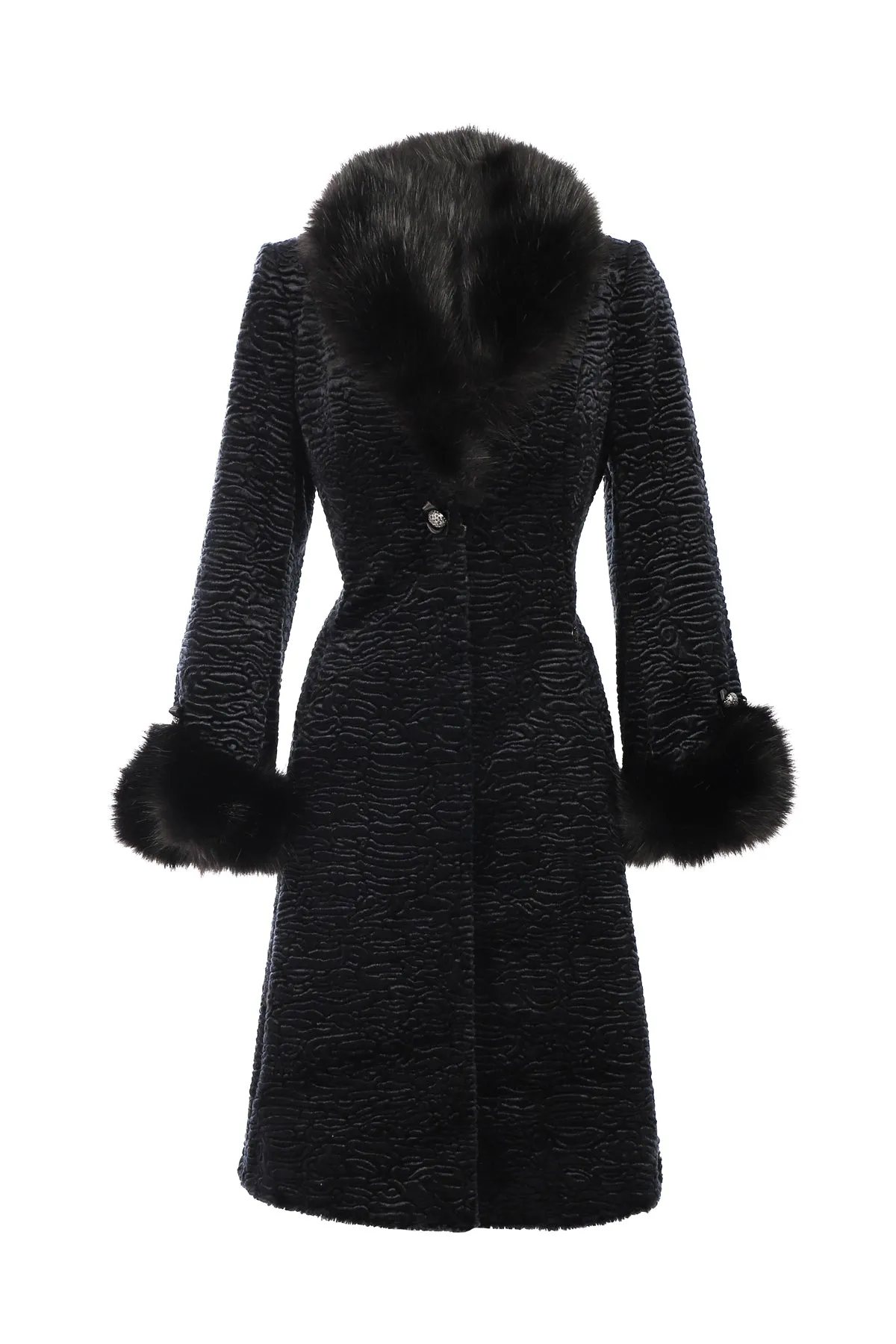 Paula Textured Coat with Faux Fur Collar and Cuffs in Black sold by Luna Fashion House product image thumbnail 4