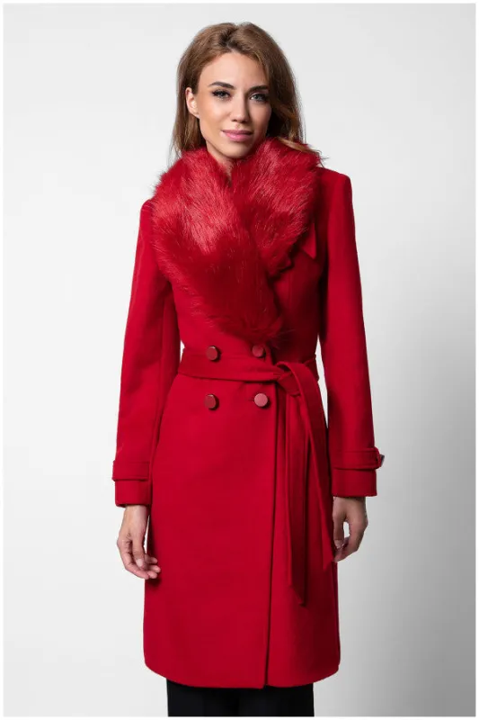 Selina Wool Coat with Faux Fur Collar sold by Luna Fashion House