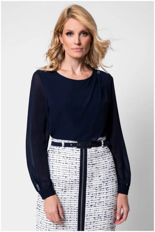 Rea Tailored Blouse in Navy sold by Luna Fashion House