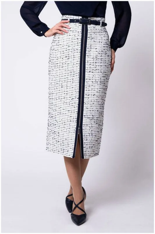 Rea Fitted Tweed Skirt in White sold by Luna Fashion House