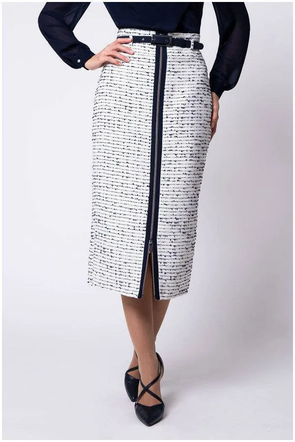 Rea Fitted Tweed Skirt in White sold by Luna Fashion House