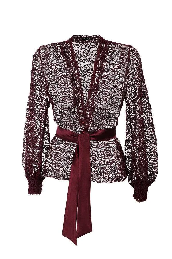 Burgundy Lace Belted Sweater, Jody sold by Luna Fashion House product image thumbnail 4