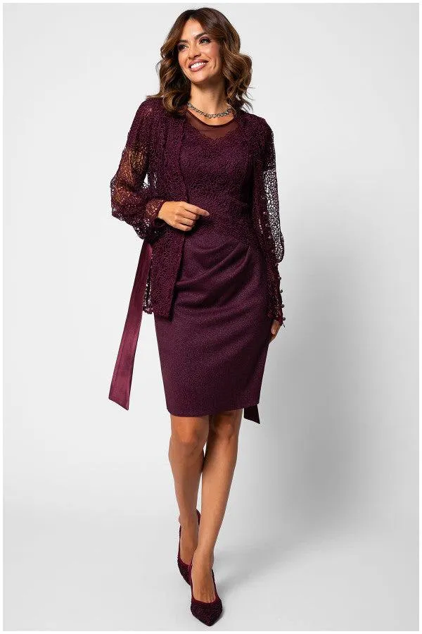 Burgundy Lace Belted Sweater, Jody sold by Luna Fashion House product image thumbnail 3