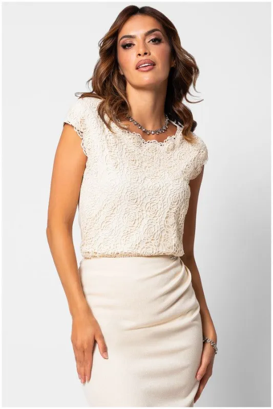 Jody Elegant Lace Blouse in Ivory sold by Luna Fashion House