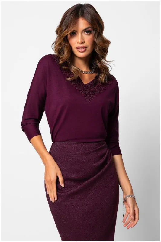 Jody Elegant Lace Blouse in Bordeaux sold by Luna Fashion House