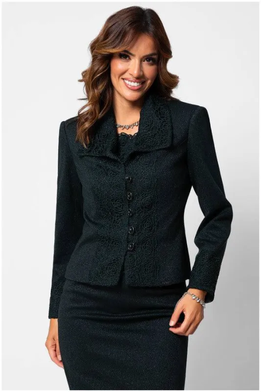 Jody Tailored Lace Blazer in Midnight Green | Deep Forest Green Lace Blazer with V-Neck and Matching Jody Lace Capsule | Luna Fashion House made by Luna Fashion House