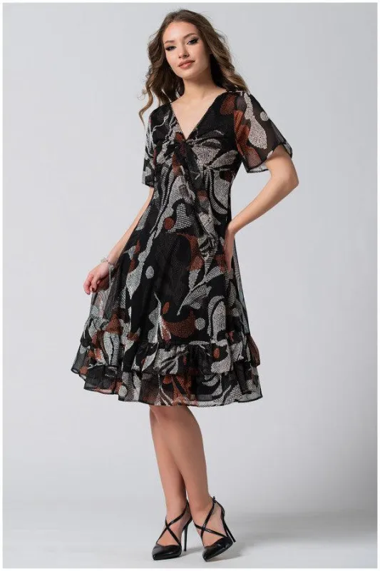 Lola Ruffle Dress | Floral Print Midi Dress with Deep V and Sheer Sleeves | Luna Fashion House made by Luna Fashion House