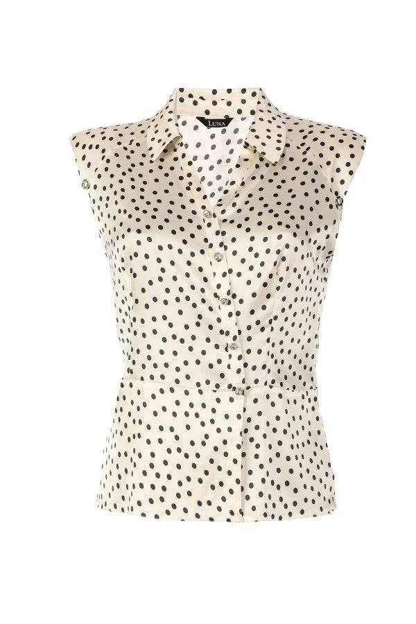 Talia Satin Blouse in White Pokadot sold by Luna Fashion House product image thumbnail 4