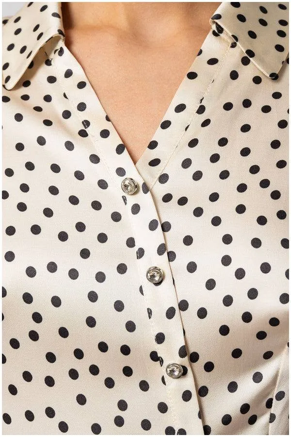 Talia Satin Blouse in White Pokadot sold by Luna Fashion House product image thumbnail 5