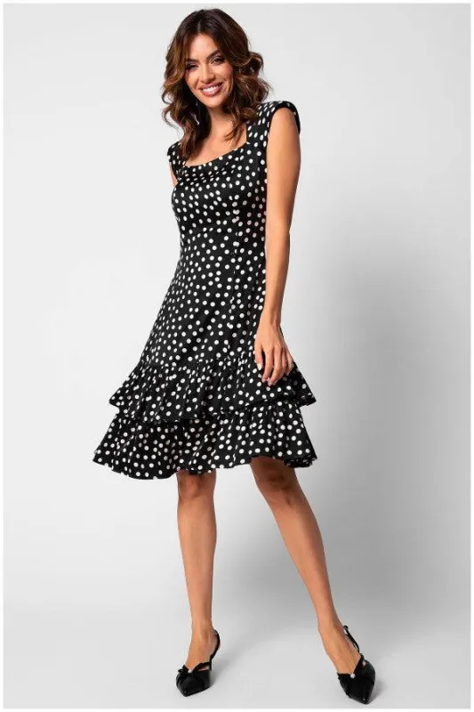Betty Ruffle Dress in Black Pokadot sold by Luna Fashion House