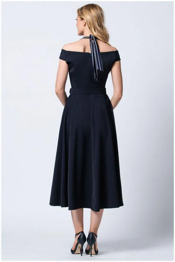 Greta Off-Shoulder Dress in Navy sold by Luna Fashion House product image thumbnail 2