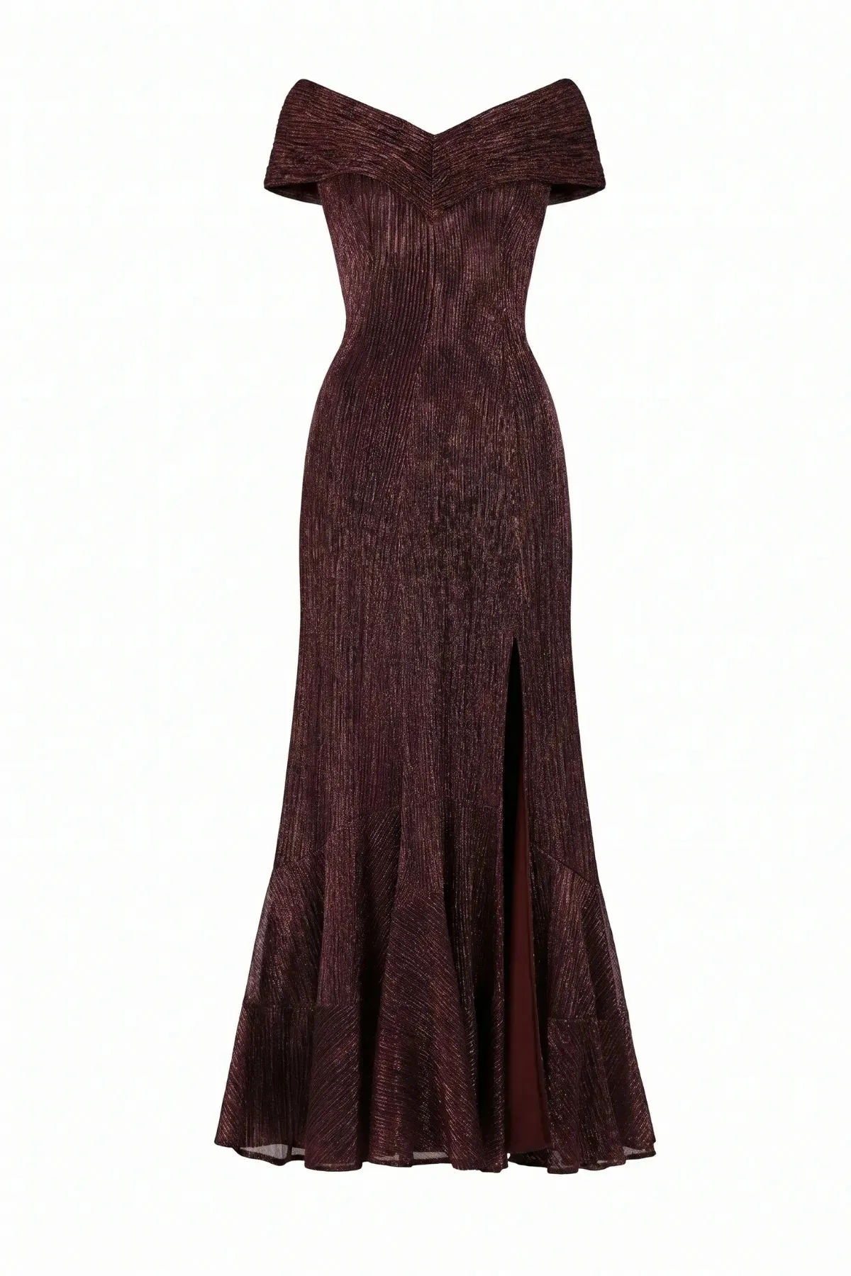 Burgundy Off-Shoulder Metallic Gown, Alis sold by Luna Fashion House product image thumbnail 3