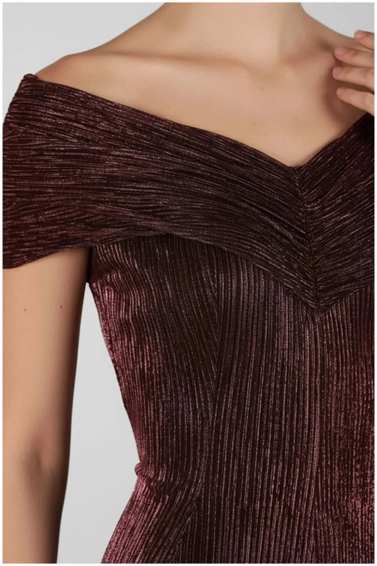 Burgundy Off-Shoulder Metallic Gown, Alis sold by Luna Fashion House product image thumbnail 4