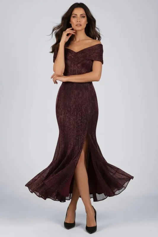 Burgundy Off-Shoulder Metallic Gown, Alis made by Luna Fashion House