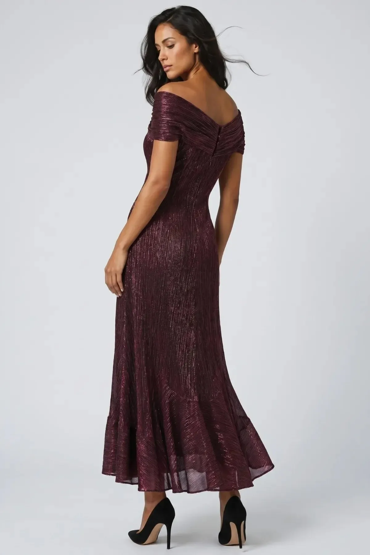 Burgundy Off-Shoulder Metallic Gown, Alis sold by Luna Fashion House product image thumbnail 2