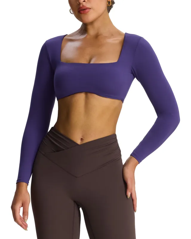 Aoxjox "Skylar" Squareneck Curved Hem Long Sleeve sold by Aoxjox