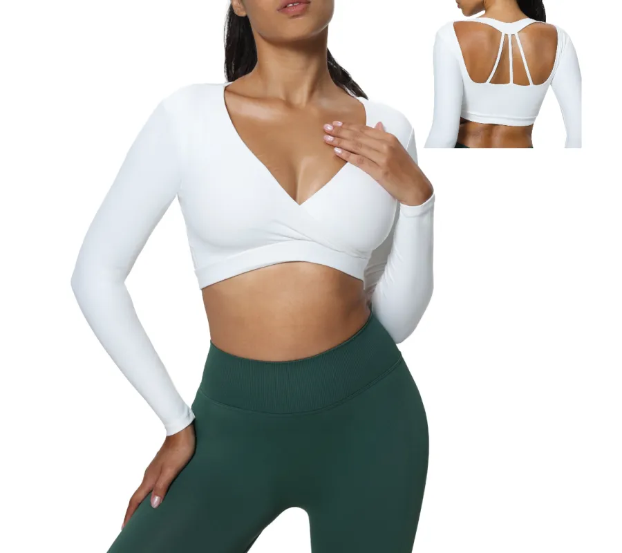 Aoxjox "Leah" Deep-V Long Sleeve Top sold by Aoxjox