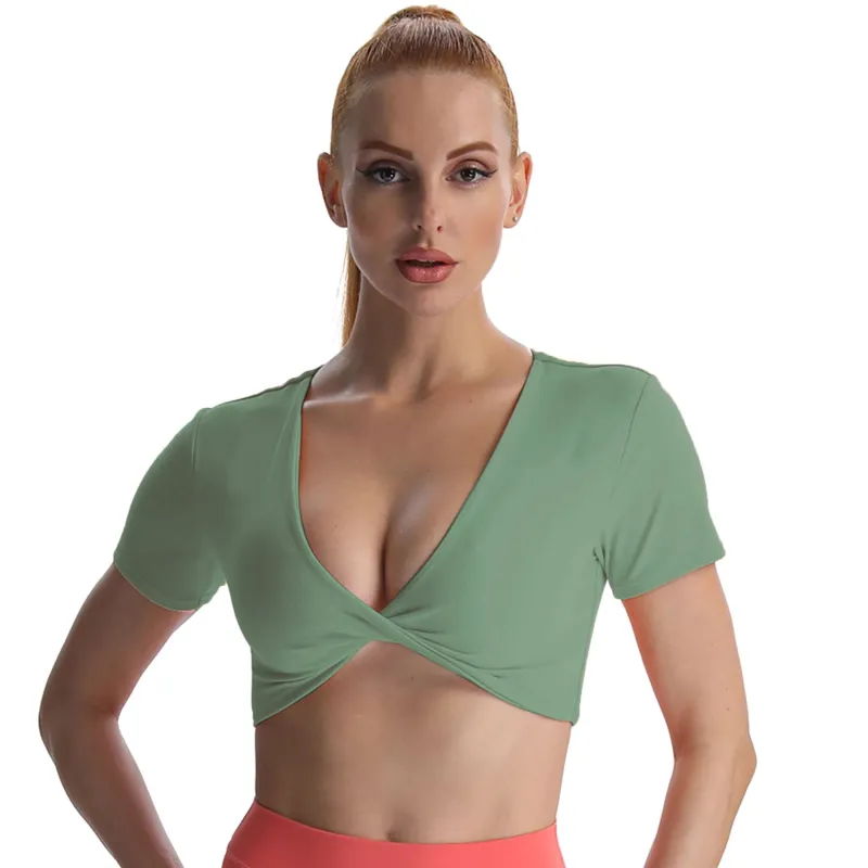 Aoxjox "Deep V Short Sleeve" Crop sold by Aoxjox