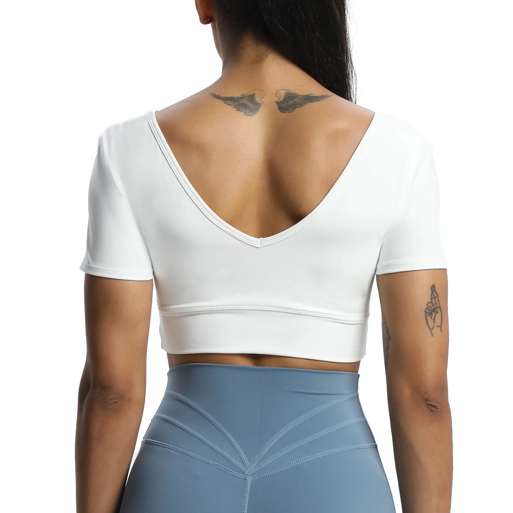 Aoxjox "Nancy" V-Back Short-sleeved Crop Top sold by Aoxjox product image thumbnail 4