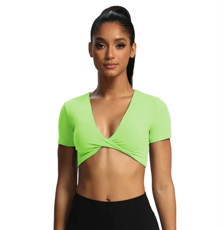 Aoxjox "Deep V Short Sleeve" Crop sold by Aoxjox