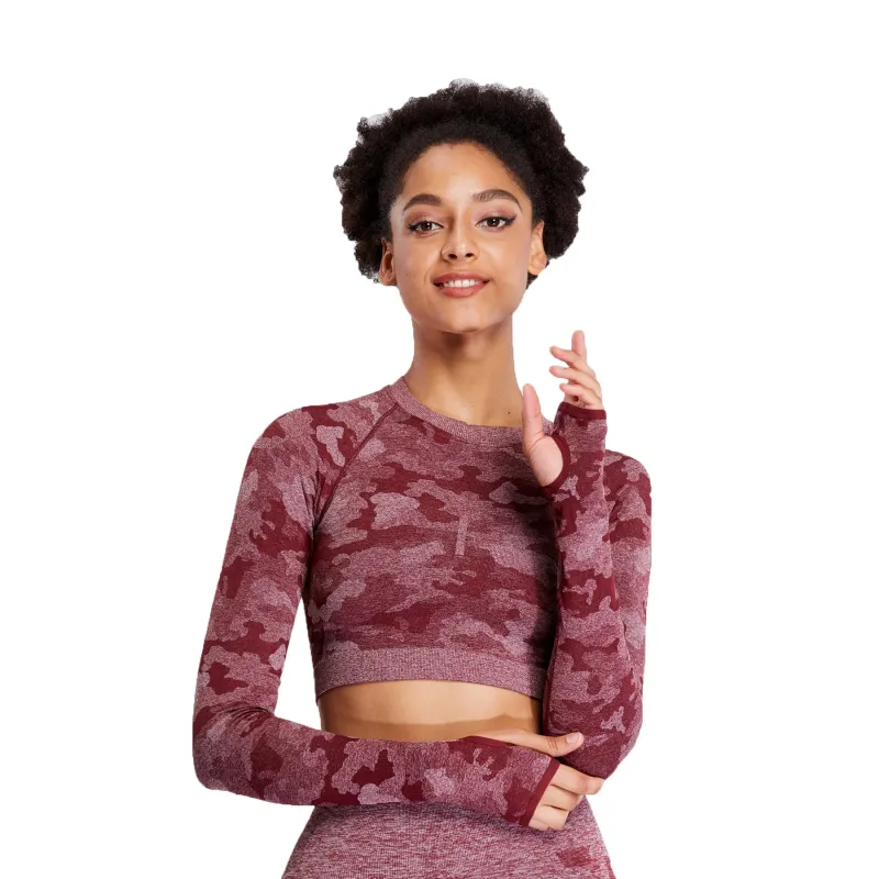 Aoxjox Seamless Camo Long Sleeve Crop Top made by Aoxjox