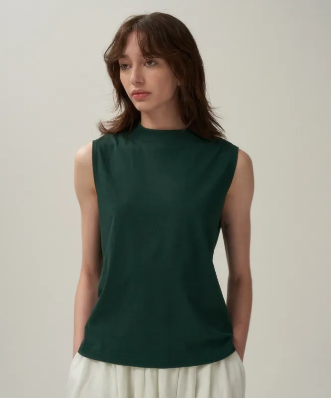 DRY COTTON JERSEY | MOCKNECK SLEEVELESS PULLOVER sold by ATON