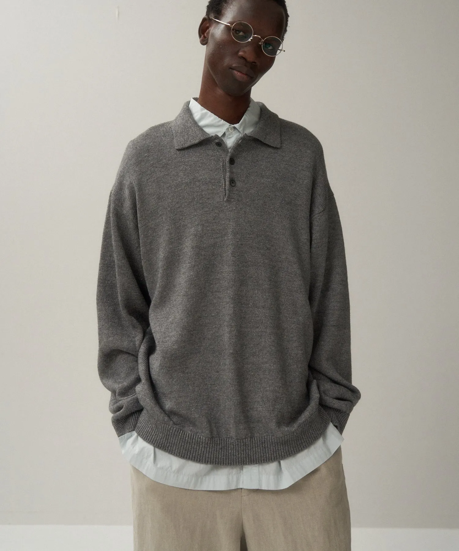 LINEN WOOL TOP | POLO SWEATER sold by ATON
