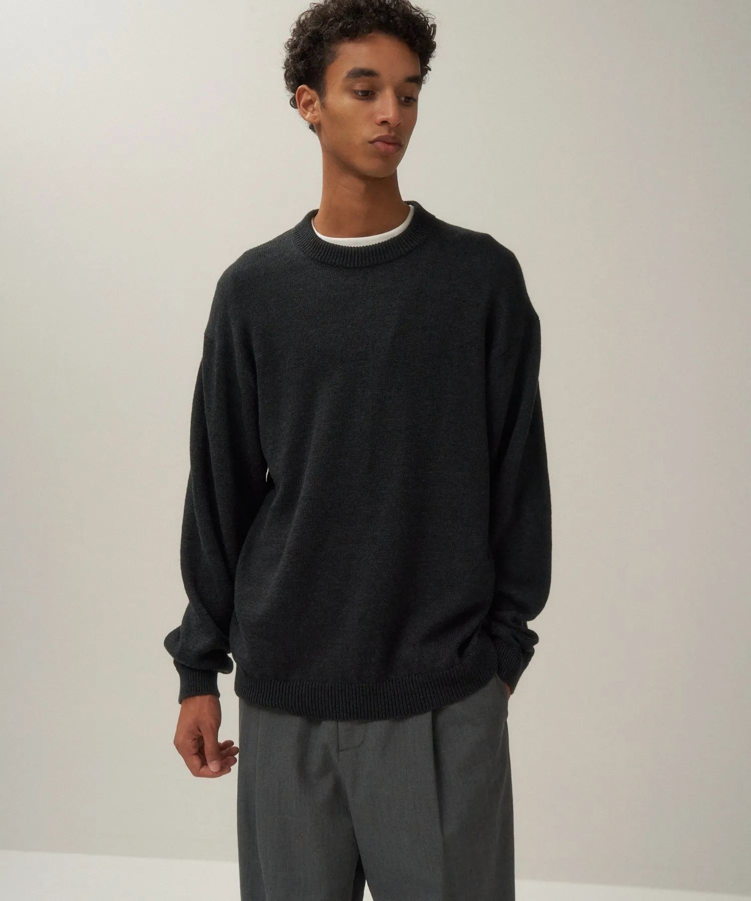 LINEN WOOL TOP | CREWNECK SWEATER sold by ATON