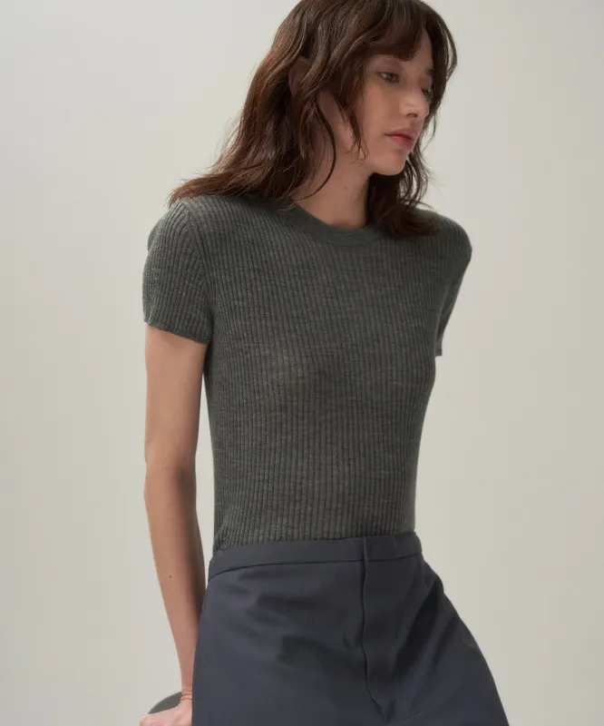 RAMIE WOOL RIB | SHORT SLEEVE SWEATER made by ATON
