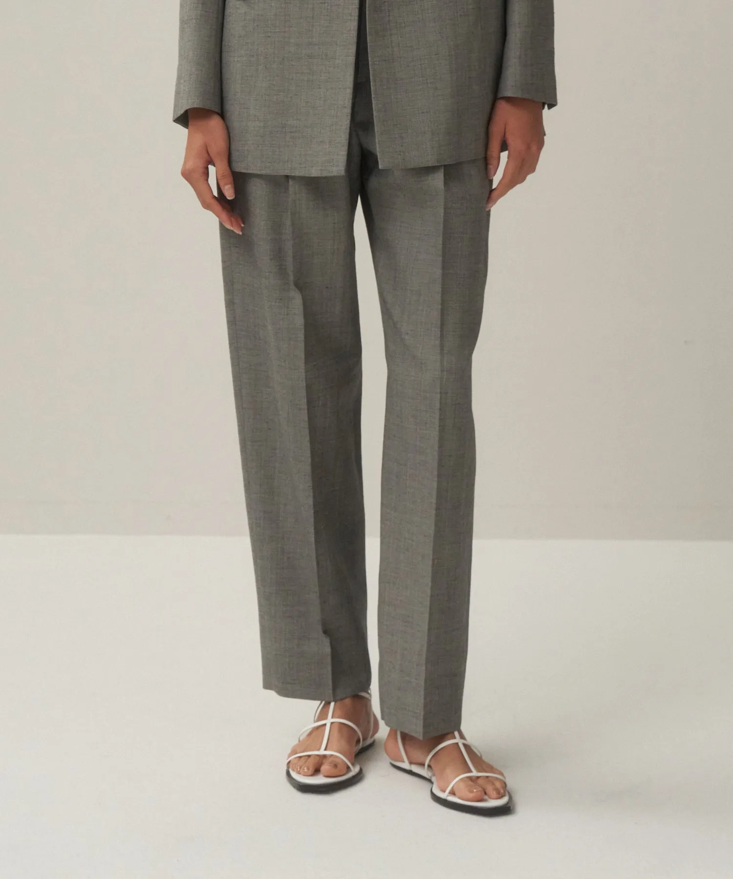 WOOL LINEN SHARKSKIN | TAPERED TUCKED PANTS sold by ATON product image thumbnail 2