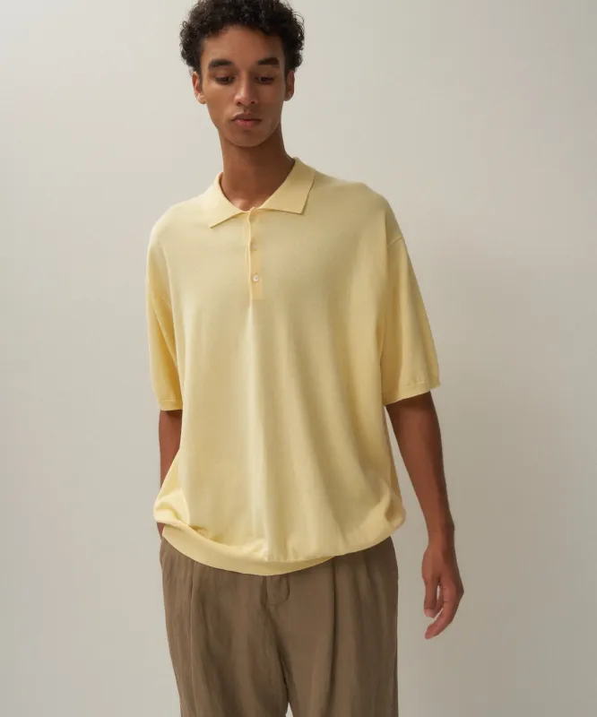 COTTON WASHI KNIT | HALF SLEEVE POLO SWEATER made by ATON
