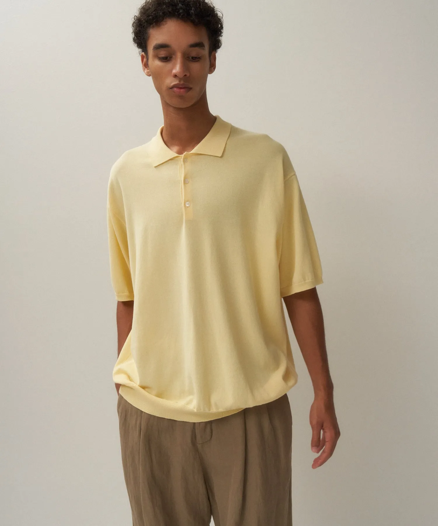 COTTON WASHI KNIT | HALF SLEEVE POLO SWEATER sold by ATON