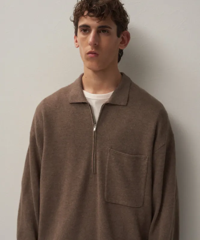 LINEN WOOL BRUSHED | ZIP UP POLO SWEATER sold by ATON