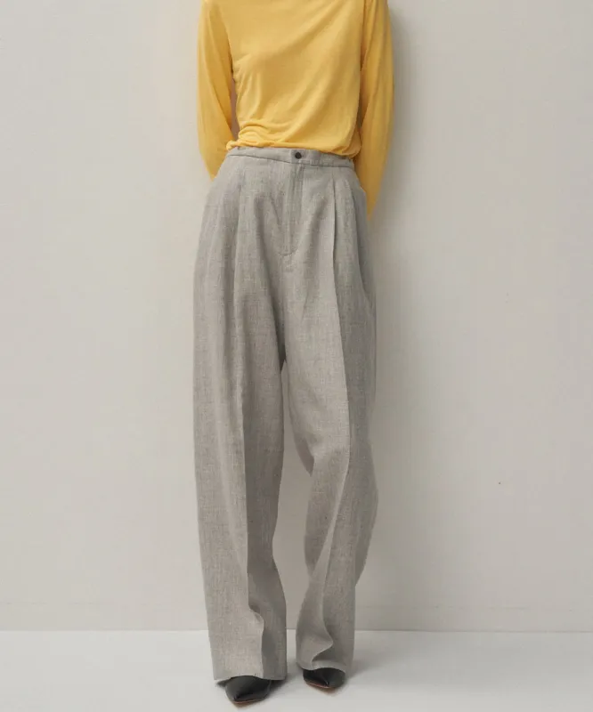 LINEN WOOL TWILL | TUCKED EASY PANTS made by ATON