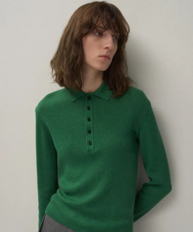 RAMIE WOOL RIB | RIB POLO SWEATER sold by ATON