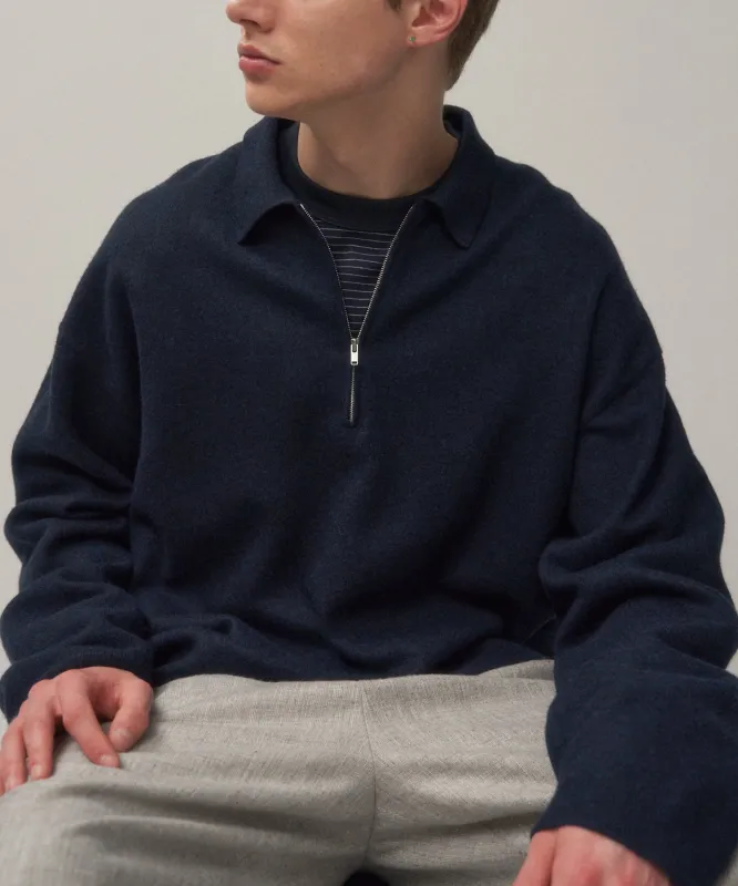 FINE WOOL MELTON | ZIP UP POLO SWEATER sold by ATON