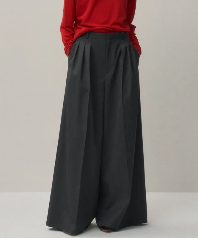 COMPACT WOOL | 3TUCKED WIDE PANTS made by ATON