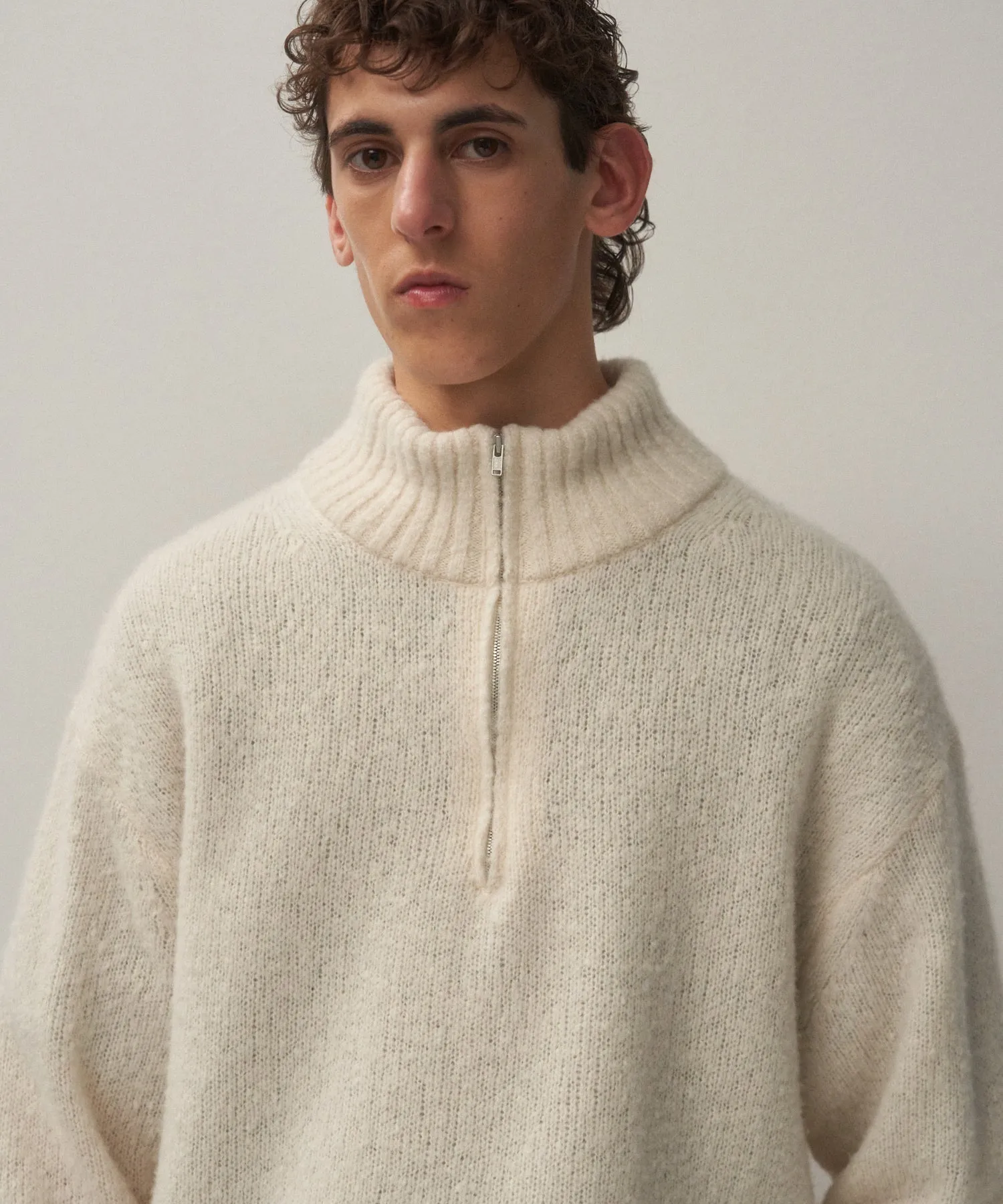 WOOL CASHMERE BOUCLE | HALF ZIP SWEATER sold by ATON