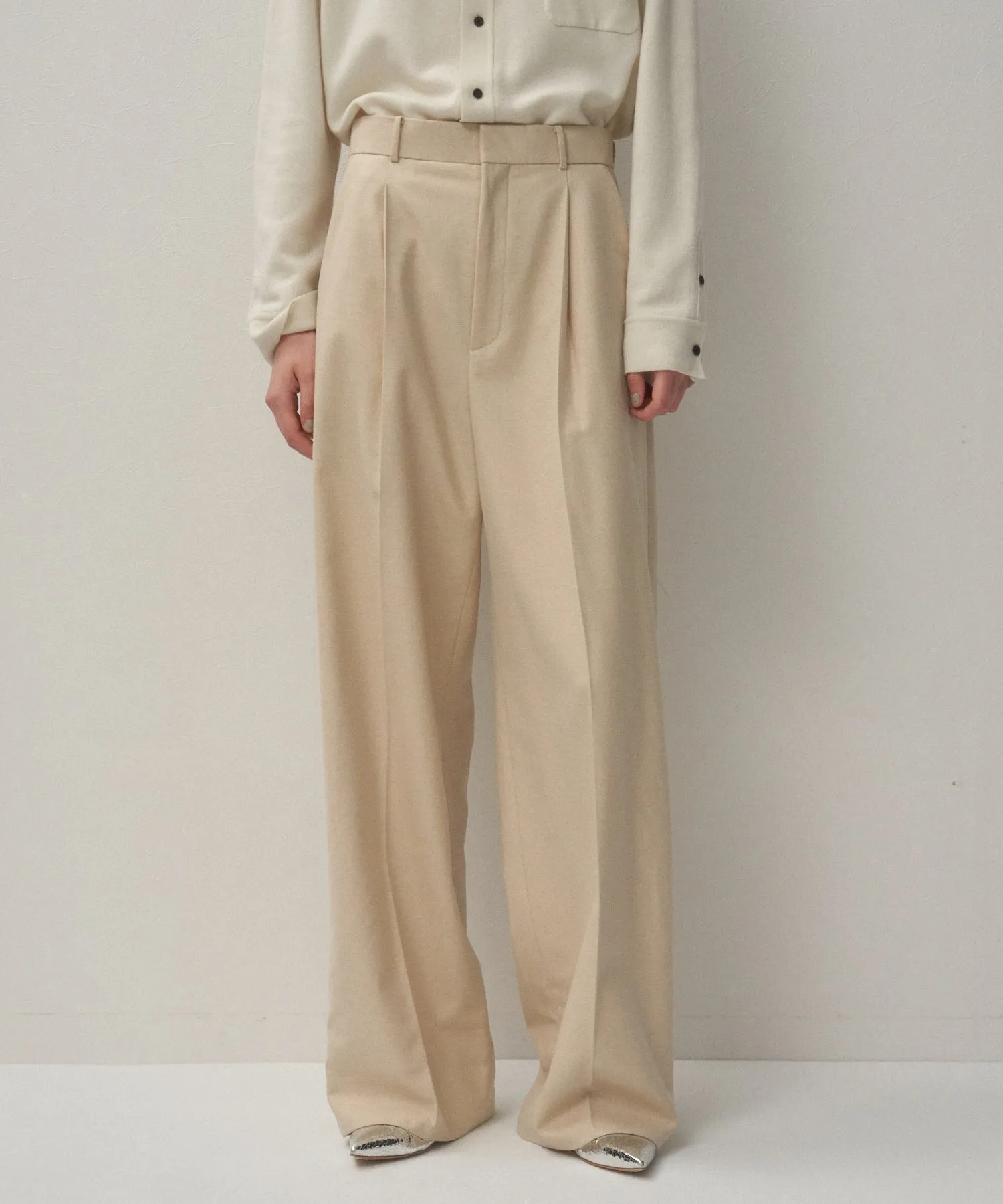 MERINO COLLEGE FLANNEL | TUCKED WIDE PANTS sold by ATON